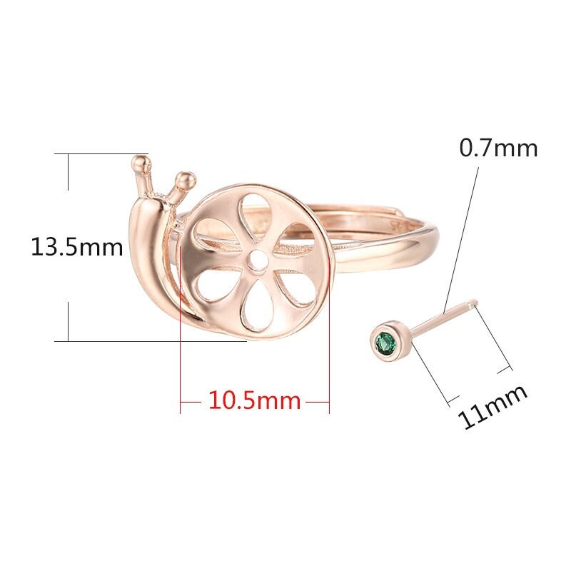 Ring Blank Setting 1pc Sterling Silver 925 Snail Pin Base Fine White Rose Gold 10.5mm For One Pearl Bead Adjustable No Prongs Wholesale