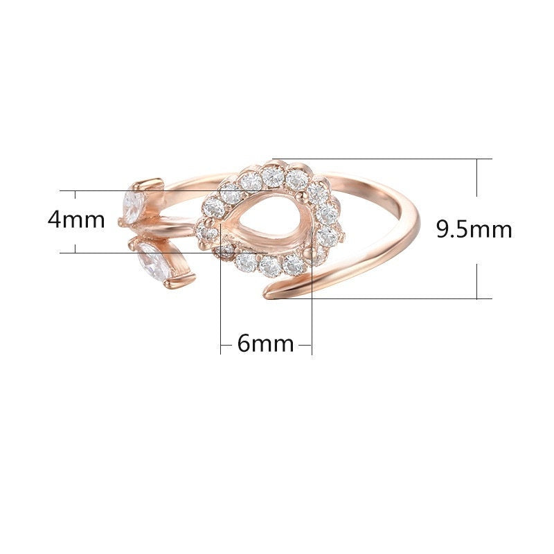 Ring Blank Setting 1pc Sterling Silver 925 Cherries Teardrop Base Rose Gold Fine 4x6mm For One Stone Adjustable Three Prongs Wholesale