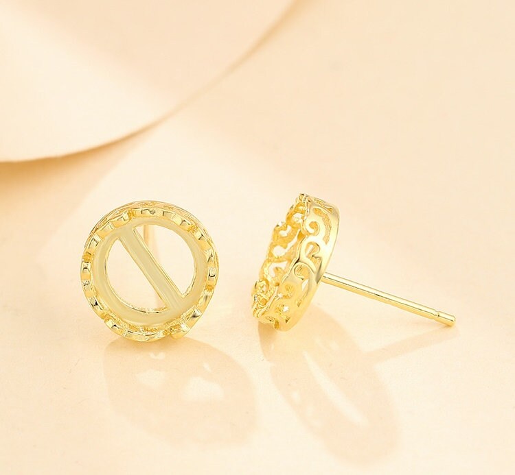 Vintage Round Base Stud Earrings Blank Setting Sterling Silver Gold Fine 925 5-12mm For One Stone Pearl No Prongs DIY Jewelry Wholesale