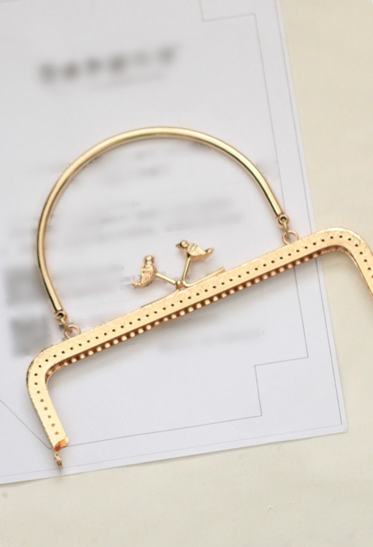 Gold Purse Frame Metal Vintage Pattern Birds Snap Clasp For Bag Sewing Clutch Handbag Making Findings Hardware Supply Accessories 20.5cm