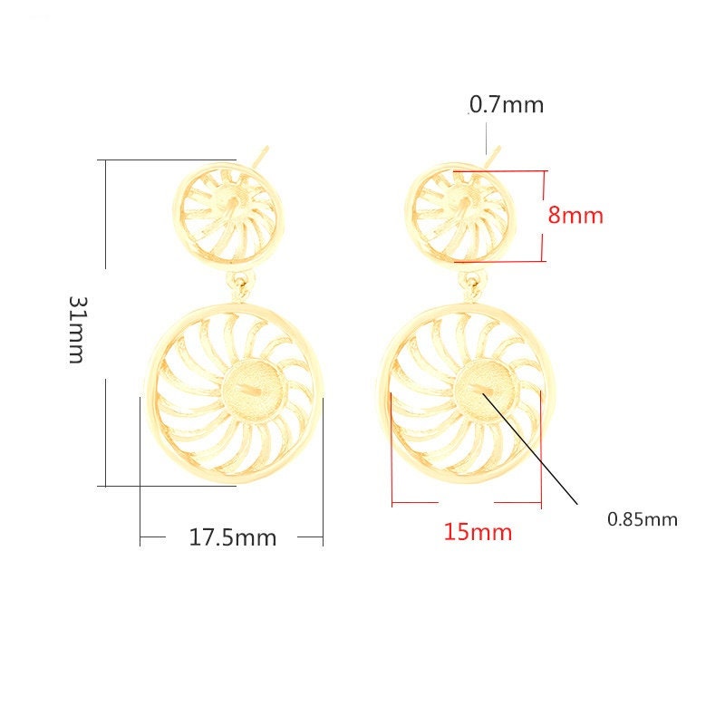 Round Base Stud Earrings Setting Wholesale Sterling Silver Rose Gold Fine 925 8 15mm For Two Stones Gemstones No Prongs DIY Jewelry