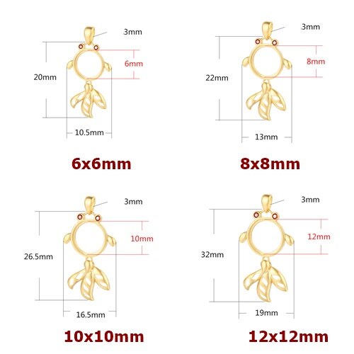 Fish Shaped Round Base Pendant Setting Sterling Silver Rose Gold Fine 925 6-12mm For One Stone Gemstone No Prongs DIY Jewelry Wholesale