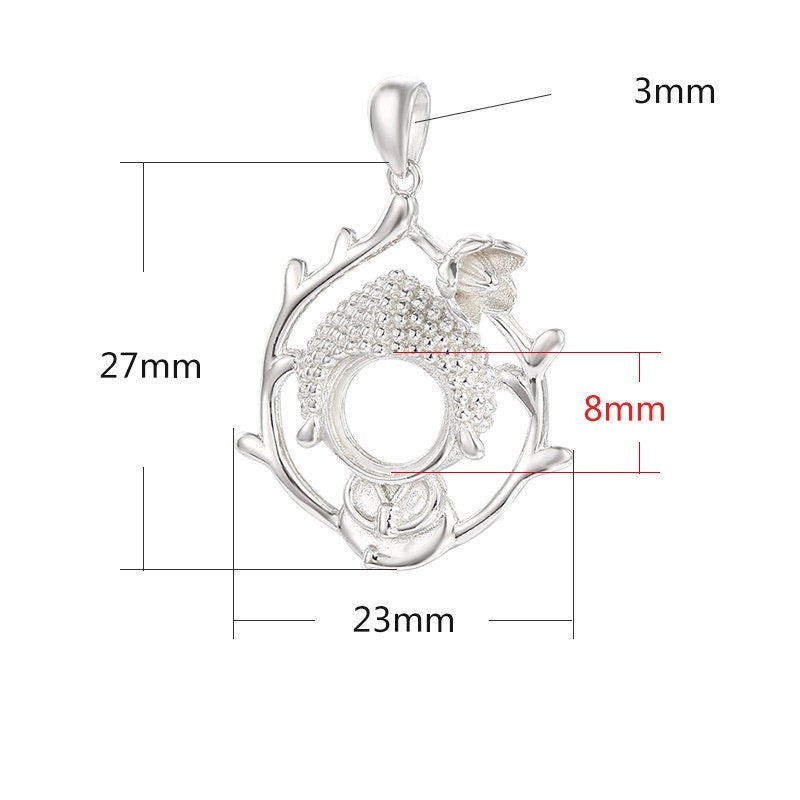 Buddhist Style Vintage Round Base Pendant No Prongs Setting Sterling Silver Gold Fine 925 8x8mm For One Stone Gemstone DIY Jewelry Wholesale