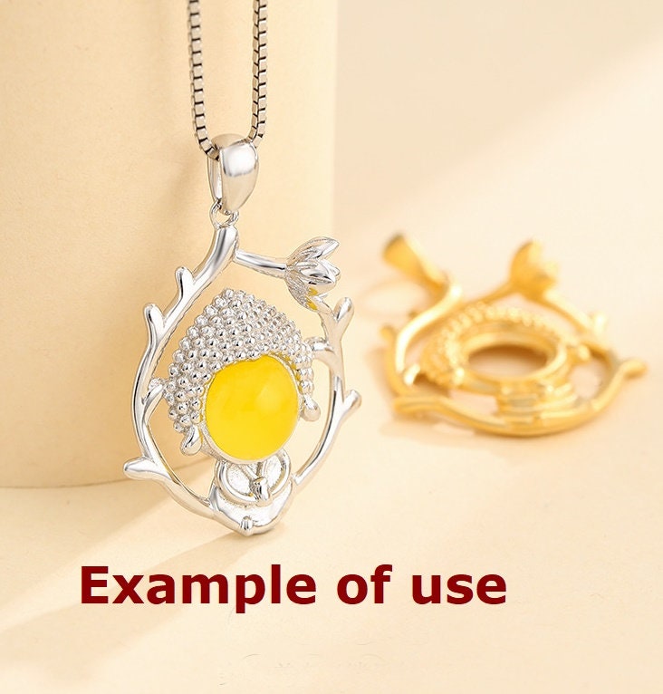 Buddhist Style Vintage Round Base Pendant No Prongs Setting Sterling Silver Gold Fine 925 8x8mm For One Stone Gemstone DIY Jewelry Wholesale