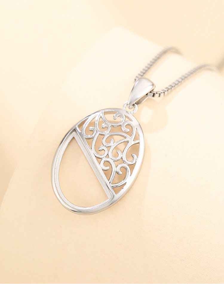 Openwork Semicircle Base Pendant Blank Setting Sterling Silver Rose Gold Fine 925 9x13.5mm For One Stone No Prongs DIY Jewelry Wholesale