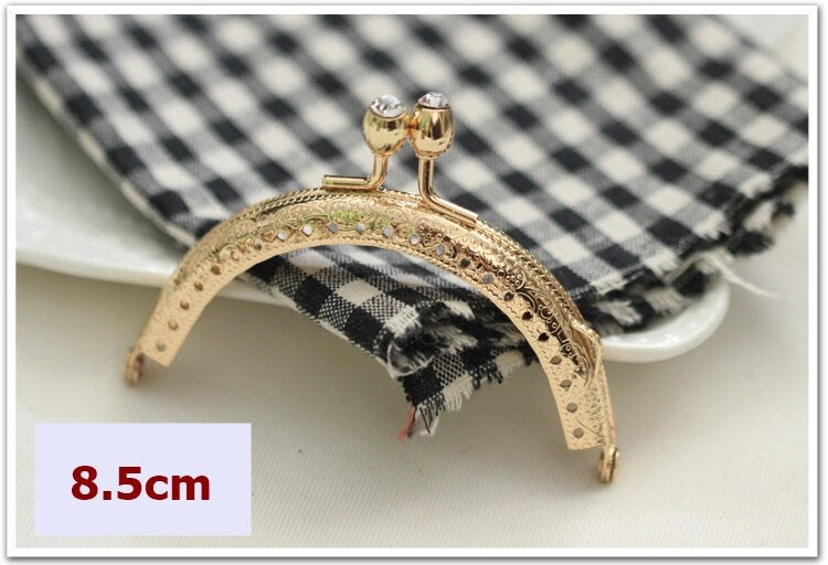 Gold Purse Frame Metal Vintage Pattern Snap Diamond Clasp For Bag Sewing Clutch Handbag Making Findings Hardware Supply Accessories 8.5cm