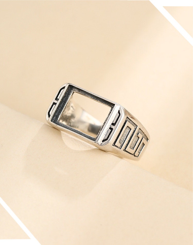 Ring Blank Setting 1pc Sterling Silver 925 Vintage Rectangle Square Fine 9x12mm For One Stone Gemstone Adjustable No Prongs Wholesale