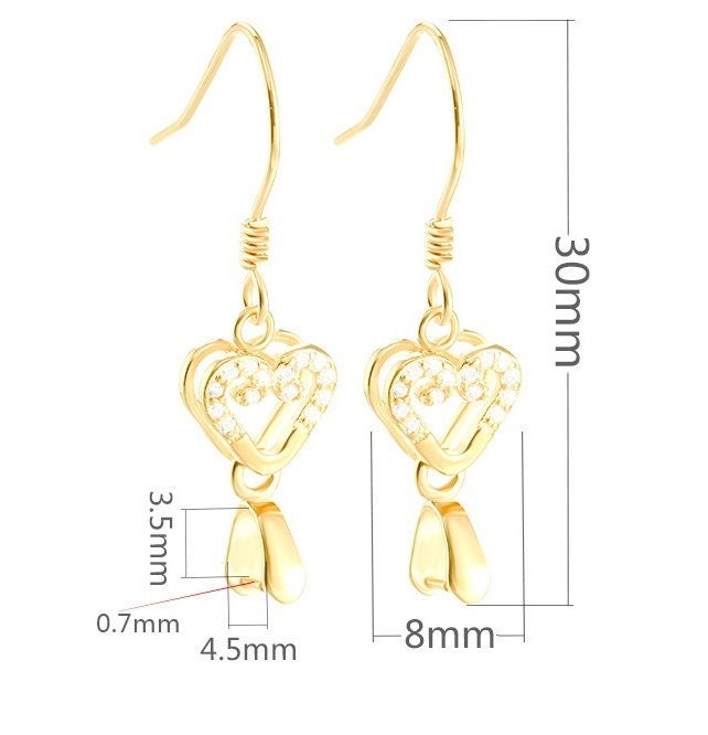 Crystals Heart Clip Earrings Hook Blank Setting Sterling Silver Rose Gold Bezel Fine 925 3.5x4.5mm One Bead No Prongs DIY Jewelry Wholesale