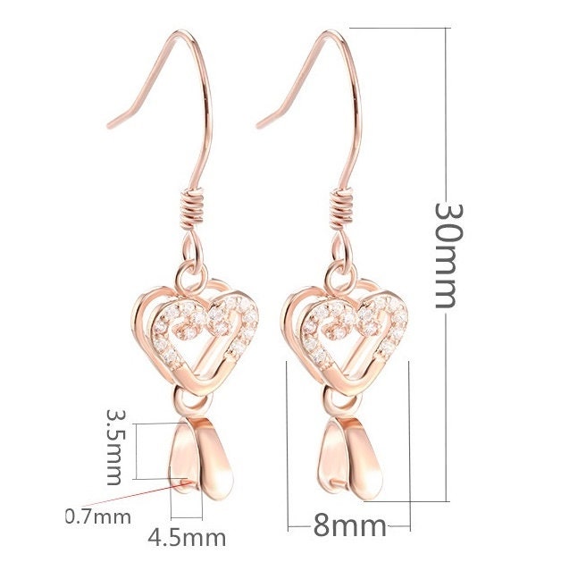 Crystals Heart Clip Earrings Hook Blank Setting Sterling Silver Rose Gold Bezel Fine 925 3.5x4.5mm One Bead No Prongs DIY Jewelry Wholesale