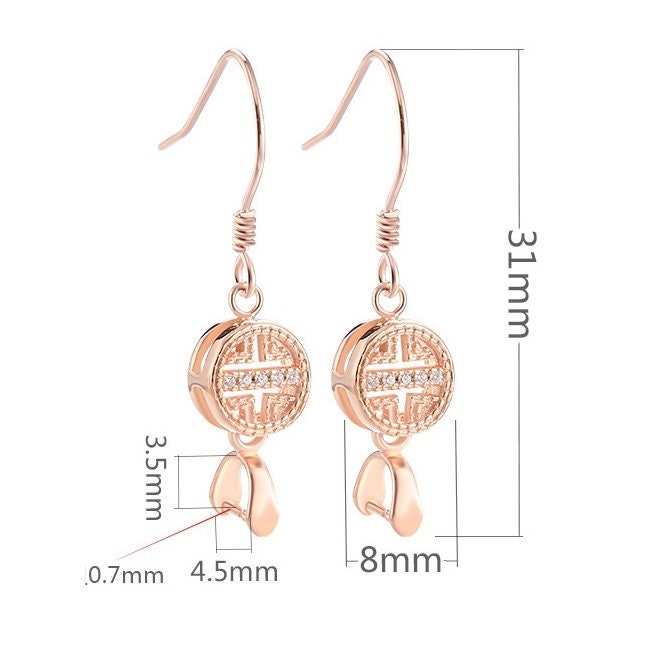 Crystals Round Clip Base Earrings Hook Setting Sterling Silver Rose Gold Fine 925 3.5x4.5mm For One Bead No Prongs DIY Jewelry Wholesale