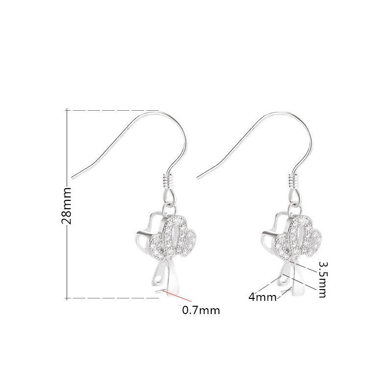 Zircon Flower Clip Earrings Hook Setting Tray Sterling Silver Rose White Gold Fine 925 3.5x4mm For One Bead No Prongs DIY Jewelry Wholesale