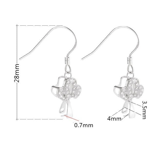 Zircon Flower Clip Earrings Hook Setting Tray Sterling Silver Rose White Gold Fine 925 3.5x4mm For One Bead No Prongs DIY Jewelry Wholesale