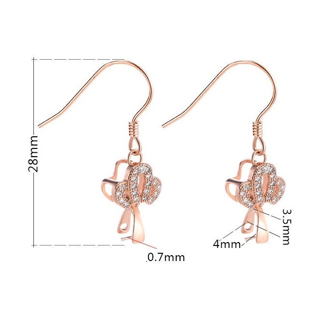 Zircon Flower Clip Earrings Hook Setting Tray Sterling Silver Rose White Gold Fine 925 3.5x4mm For One Bead No Prongs DIY Jewelry Wholesale