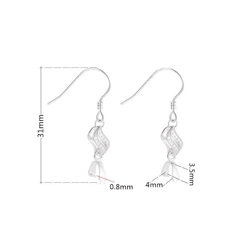 Crystals Leaf Clip Base Earrings Hook Setting Sterling Silver Rose Gold Fine 925 3.5x4mm For One Bead No Prongs DIY Jewelry Wholesale