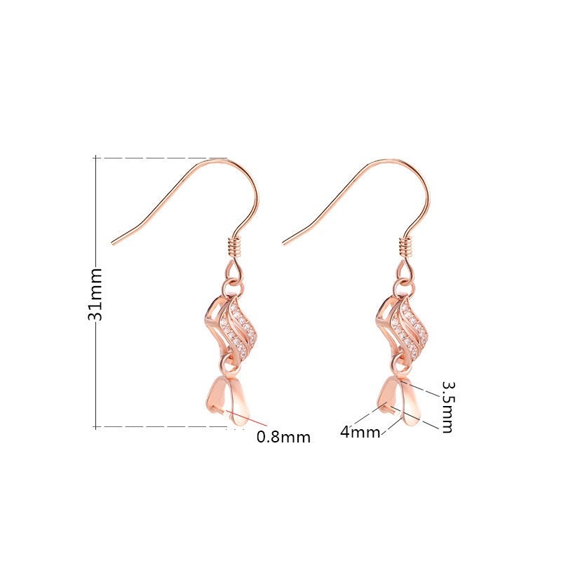 Crystals Leaf Clip Base Earrings Hook Setting Sterling Silver Rose Gold Fine 925 3.5x4mm For One Bead No Prongs DIY Jewelry Wholesale