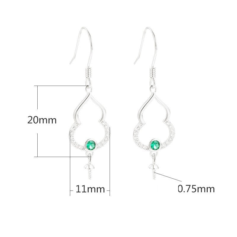 Pumpkin Shape Pin Earrings Hook Blank Setting Sterling Silver Gold Bezel Fine 925 11x20mm For One Pearl Bead No Prongs DIY Jewelry Wholesale