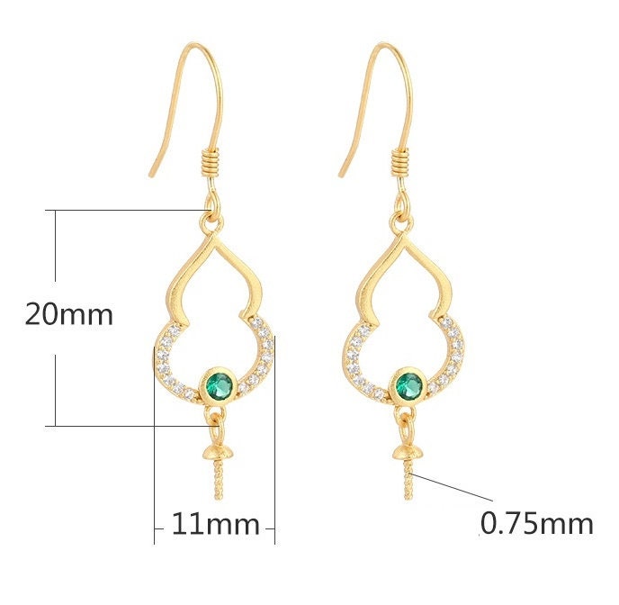 Pumpkin Shape Pin Earrings Hook Blank Setting Sterling Silver Gold Bezel Fine 925 11x20mm For One Pearl Bead No Prongs DIY Jewelry Wholesale