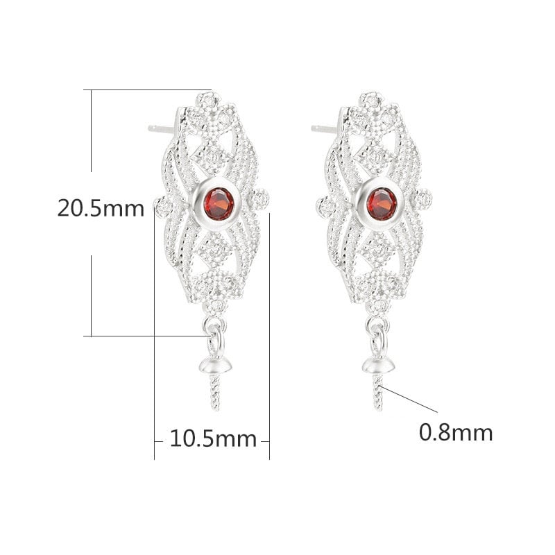 Crystals Flower Pin Earrings Stud Setting Sterling Silver Rose Gold Fine 925 10.5x20.5mm For One Pearl Bead No Prongs DIY Jewelry Wholesale