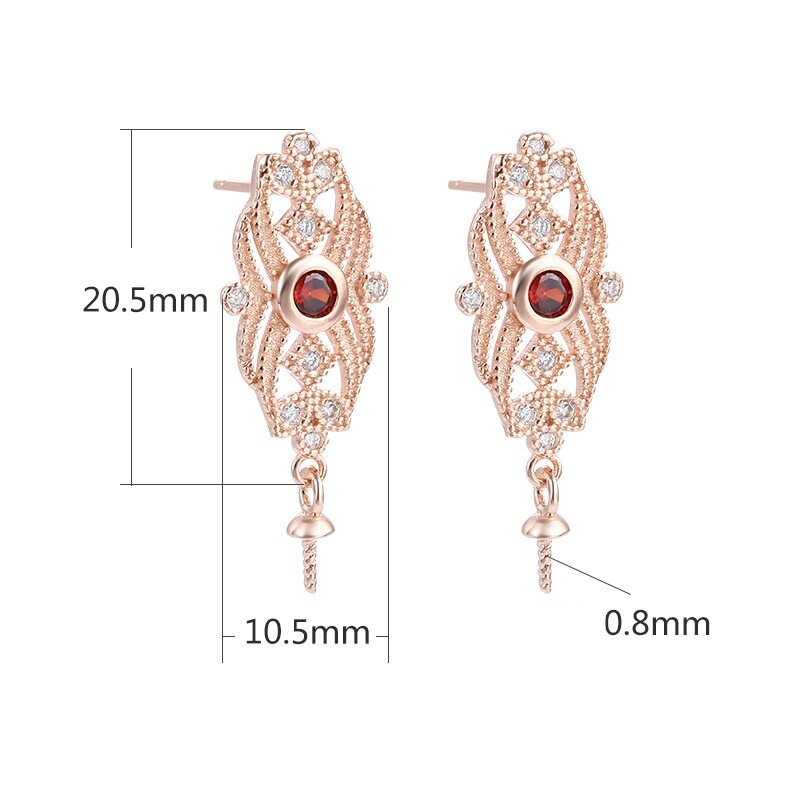 Crystals Flower Pin Earrings Stud Setting Sterling Silver Rose Gold Fine 925 10.5x20.5mm For One Pearl Bead No Prongs DIY Jewelry Wholesale