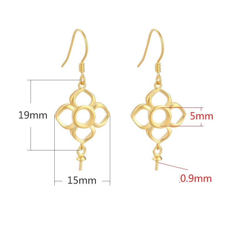 Flower Pin Base Earrings Hook Setting Sterling Silver Rose Gold Fine 925 15x19mm For Two Stones Beads No Prongs DIY Jewelry Wholesale