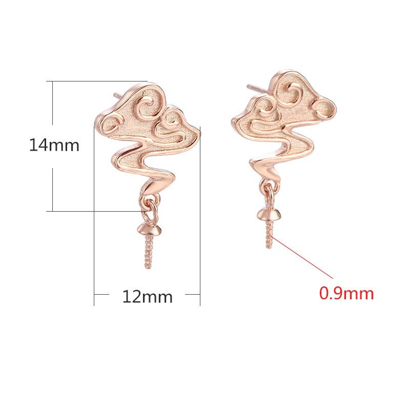 Fume Cloud Pin Base Stud Earrings Setting Sterling Silver Rose Gold Fine 925 12x14mm For One Pearl Bead No Prongs DIY Jewelry Wholesale