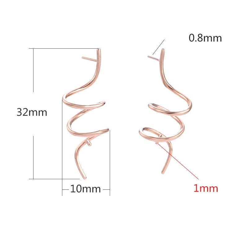 Spiral Pin Base Earrings Stud Setting Sterling Silver Rose Gold Fine 925 10x32mm For One Pearl Bead No Prongs DIY Jewelry Wholesale