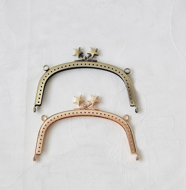 Gold Bronze Purse Frame Metal Vintage Star Snap Clasp For Bag Sewing Clutch Handbag Making Findings Hardware Supply Accessories 12.5cm