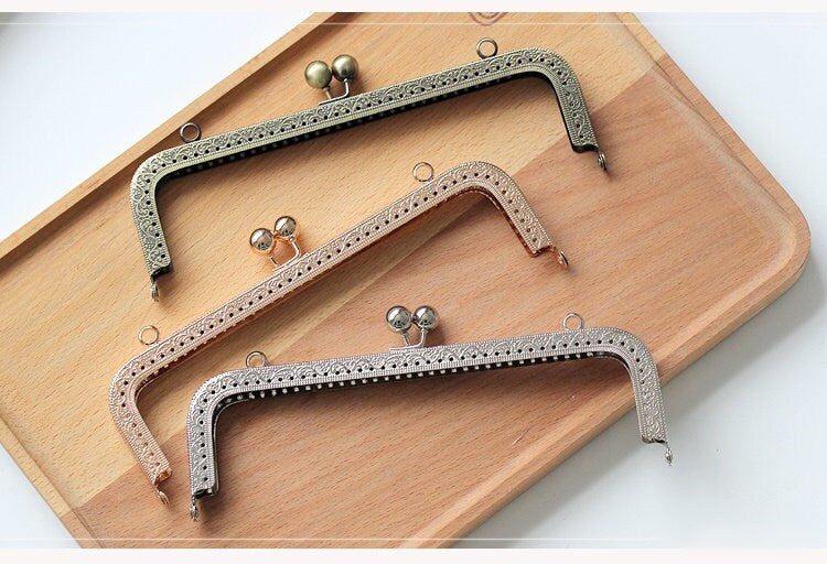 Silver Gold Bronze Purse Frame Metal Vintage Snap Clasp For Bag Sewing Clutch Handbag Making Findings Hardware Supply Accessories 20cm