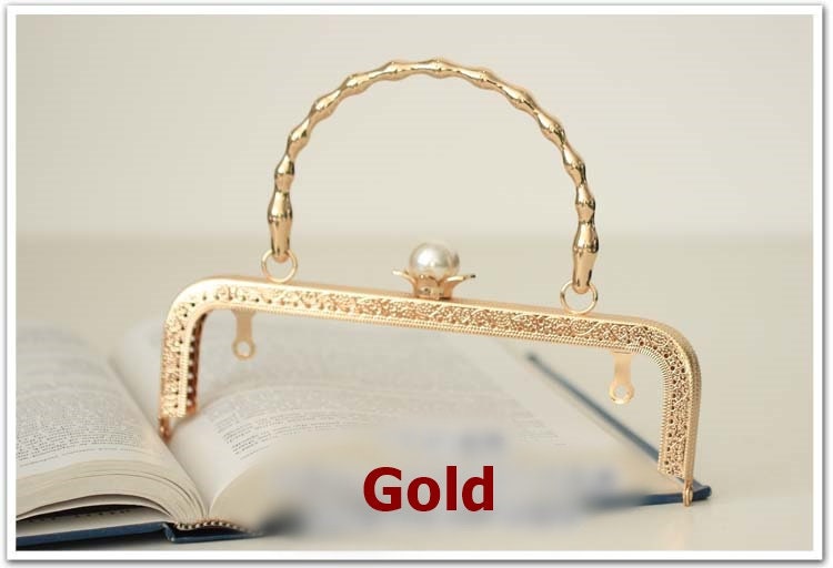 Gold Bronze Purse Frame Metal Vintage Pearl Snap Clasp For Bag Sewing Clutch Handbag Making Findings Hardware Supply Accessories 20cm