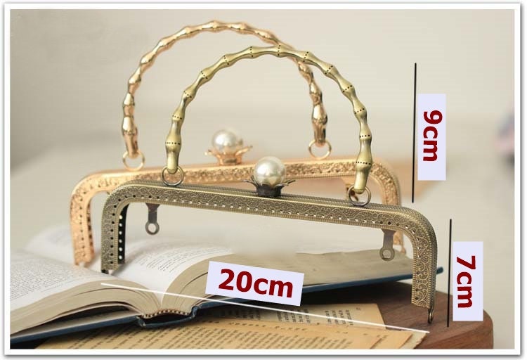 Gold Bronze Purse Frame Metal Vintage Pearl Snap Clasp For Bag Sewing Clutch Handbag Making Findings Hardware Supply Accessories 20cm