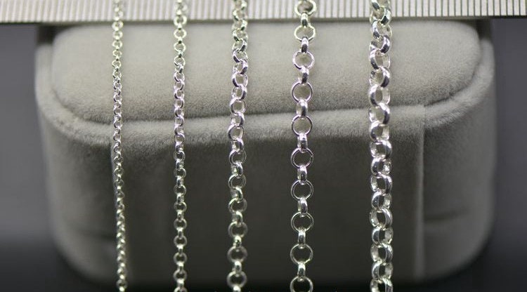 Sterling Silver Rolo Cable Belcher Chain 1.5; 2; 3; 3.5; 4mm by 10 cm Chain Findings for Handmade Pure Fine Jewelry Making Wholesale Bulk