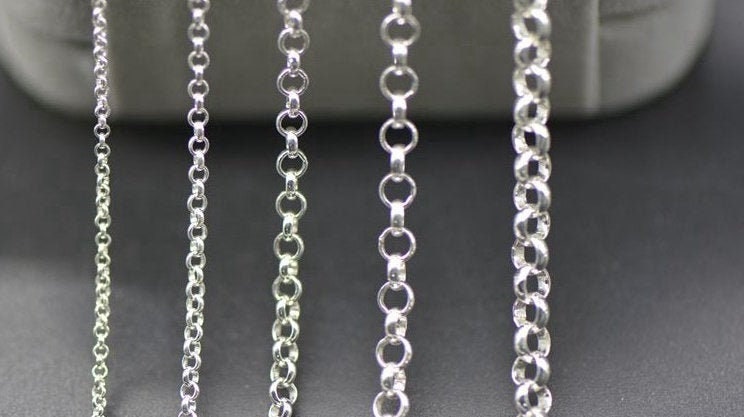 Sterling Silver Rolo Cable Belcher Chain 1.5; 2; 3; 3.5; 4mm by 10 cm Chain Findings for Handmade Pure Fine Jewelry Making Wholesale Bulk