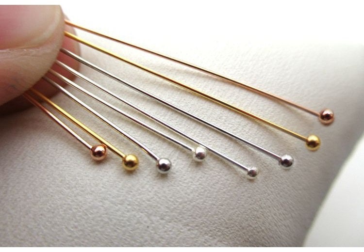 Sterling Silver Round Head Pins Needles 30; 45mm Earring Findings for Handmade Pure Fine Jewelry Making Wholesale Bulk