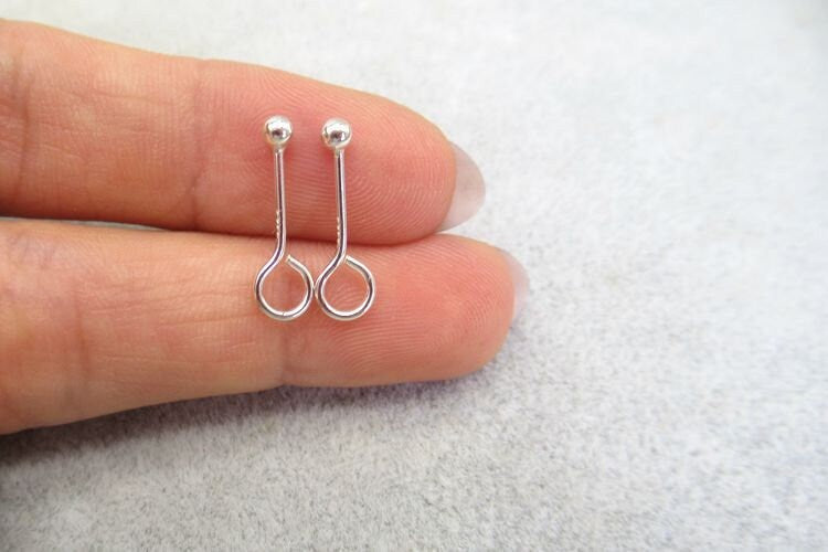 Sterling Silver Earring Sticks with Ball and Ring 2.5 3 4 5mm Earring Findings for Handmade Pure Fine Jewelry Making Wholesale Bulk