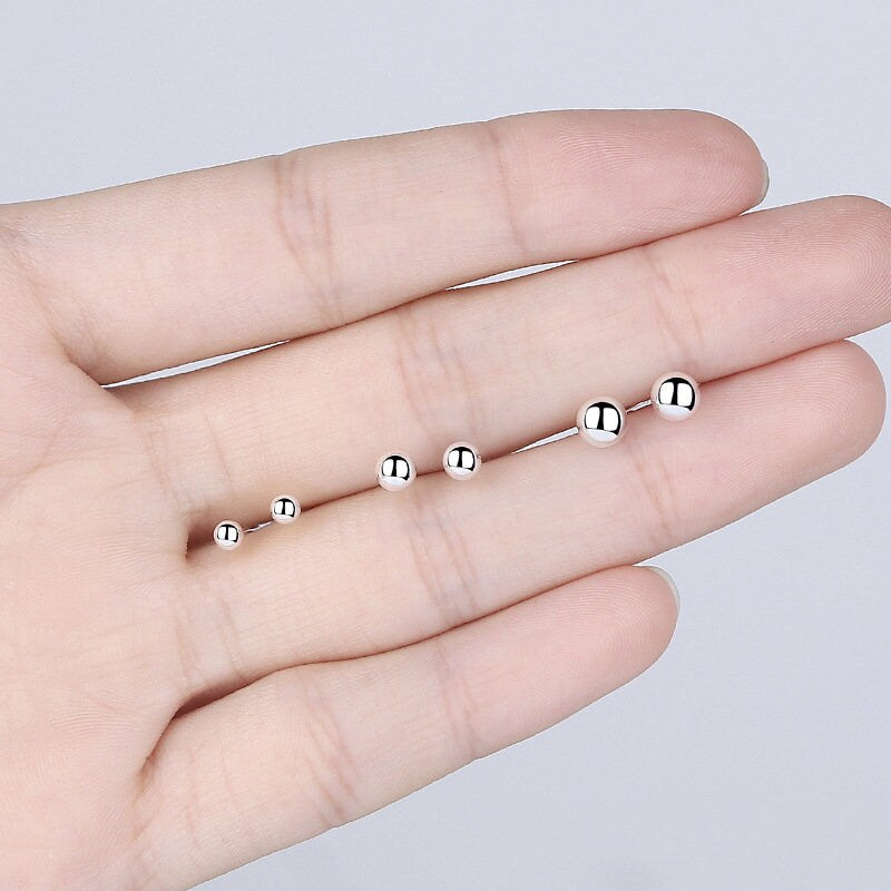 Sterling Silver Earring Sticks with Ball and Ring 2.5 3 4 5mm Earring Findings for Handmade Pure Fine Jewelry Making Wholesale Bulk