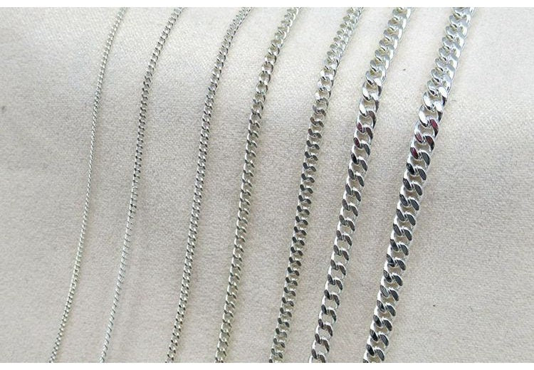 Sterling Silver Curb Chain 1.0; 1.4; 1.8; 2.3; 2.8; 3.5; 4mm by 10 cm Chain Findings for Handmade Pure Fine Jewelry Making Wholesale Bulk