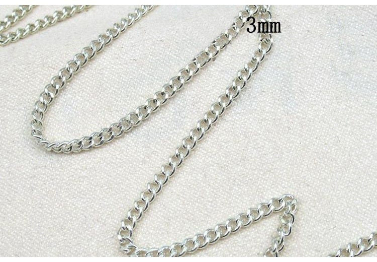 Sterling Silver Curb Chain 1.0; 1.4; 1.8; 2.3; 2.8; 3.5; 4mm by 10 cm Chain Findings for Handmade Pure Fine Jewelry Making Wholesale Bulk