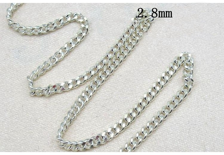 Sterling Silver Curb Chain 1.0; 1.4; 1.8; 2.3; 2.8; 3.5; 4mm by 10 cm Chain Findings for Handmade Pure Fine Jewelry Making Wholesale Bulk