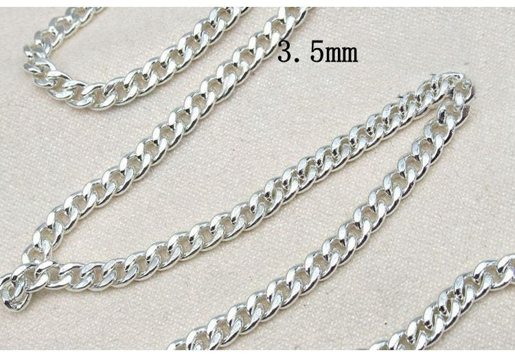 Sterling Silver Curb Chain 1.0; 1.4; 1.8; 2.3; 2.8; 3.5; 4mm by 10 cm Chain Findings for Handmade Pure Fine Jewelry Making Wholesale Bulk