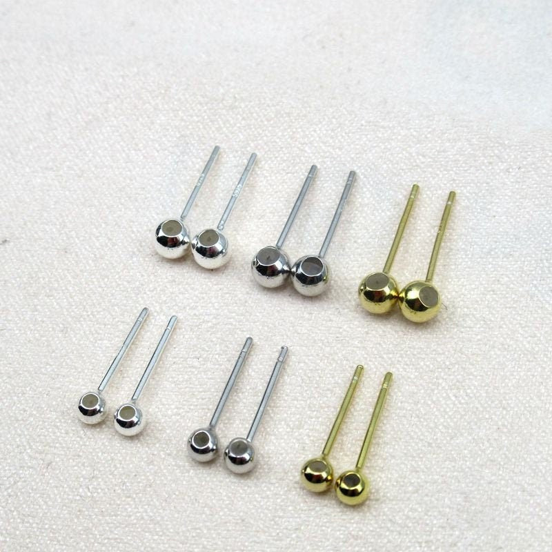Sterling Silver Earrings Sticks Posts Round Head Studs Findings 3; 4mm Earring Findings for Handmade Pure Fine Jewelry Making Wholesale Bulk