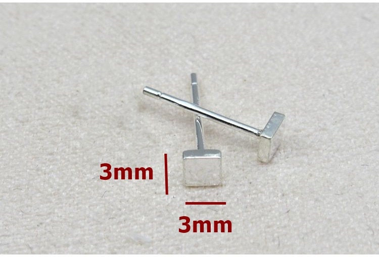 Sterling Silver Earrings Sticks Posts Square Head Studs Findings 3x3mm Earring Findings for Handmade Pure Fine Jewelry Making Wholesale Bulk