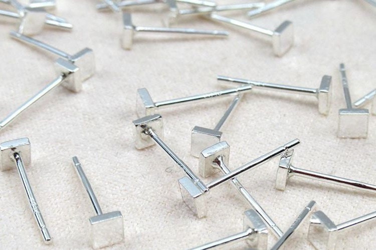 Sterling Silver Earrings Sticks Posts Square Head Studs Findings 3x3mm Earring Findings for Handmade Pure Fine Jewelry Making Wholesale Bulk