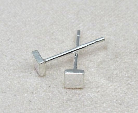 Sterling Silver Earrings Sticks Posts Square Head Studs Findings 3x3mm Earring Findings for Handmade Pure Fine Jewelry Making Wholesale Bulk