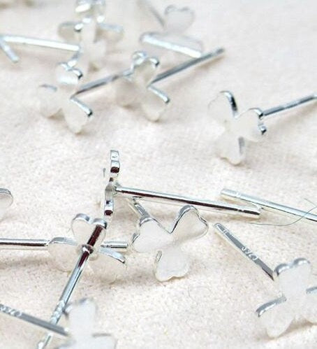 Sterling Silver Earrings Sticks Posts Clover Studs for Soldering 5mm Earring Findings for Handmade Pure Fine Jewelry Making Wholesale Bulk