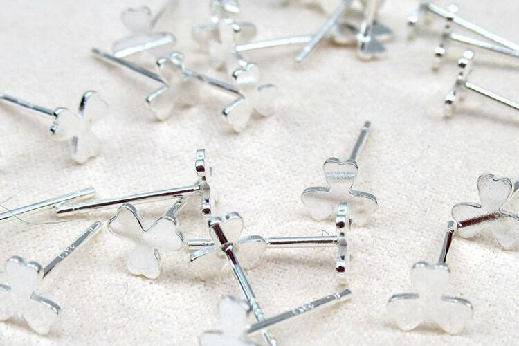 Sterling Silver Earrings Sticks Posts Clover Studs for Soldering 5mm Earring Findings for Handmade Pure Fine Jewelry Making Wholesale Bulk