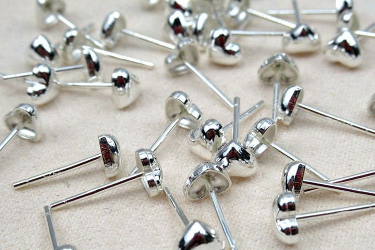 Sterling Silver Earrings Sticks Posts Heart Stud for Soldering 4.5x5mm Earring Findings for Handmade Pure Fine Jewelry Making Wholesale Bulk