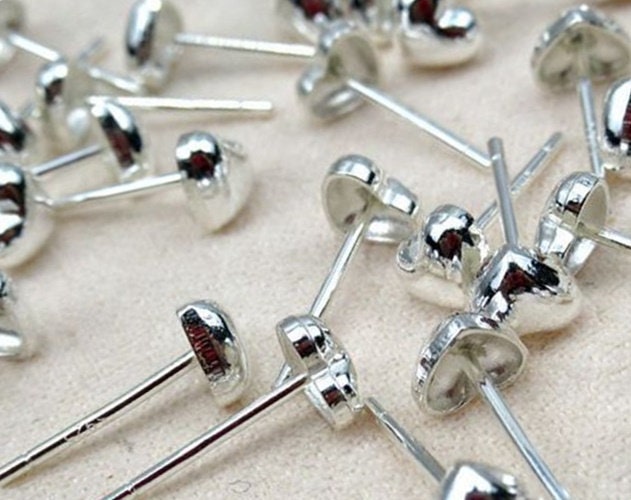 Sterling Silver Earrings Sticks Posts Heart Stud for Soldering 4.5x5mm Earring Findings for Handmade Pure Fine Jewelry Making Wholesale Bulk