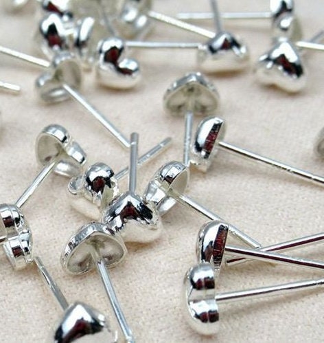 Sterling Silver Earrings Sticks Posts Heart Stud for Soldering 4.5x5mm Earring Findings for Handmade Pure Fine Jewelry Making Wholesale Bulk