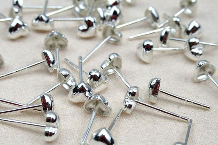 Sterling Silver Earrings Sticks Posts Heart Stud for Soldering 4.5x5mm Earring Findings for Handmade Pure Fine Jewelry Making Wholesale Bulk