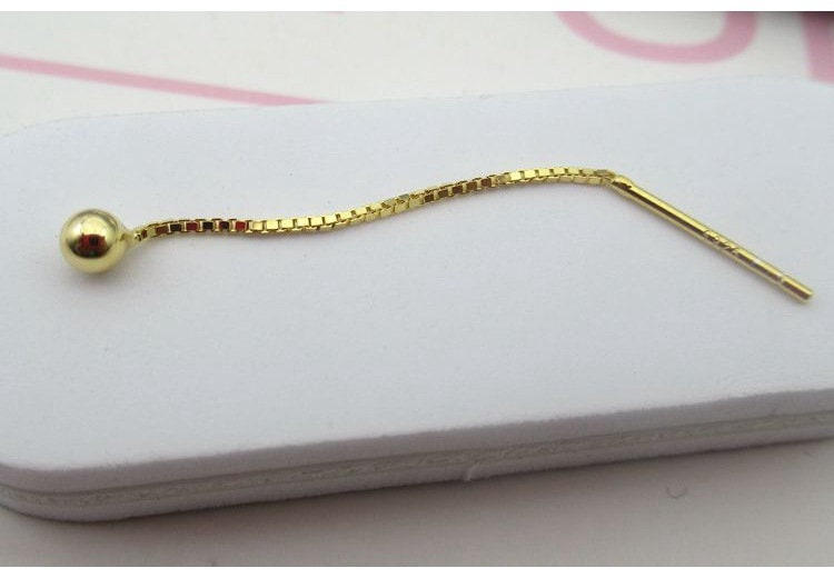 Sterling Silver Box Chain Ear Thread with Ball 4cm Earring Findings for Handmade Pure Fine Jewelry Making Wholesale Bulk